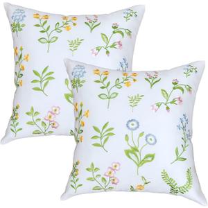 Pillow Covers 18 x 18 Inches Set of 2 White Soft Throw Pillow Covers Farmhouse Decoration Exquisite Embroidery Cushion Covers for Home Bed Couch Sofa (Garden-green)