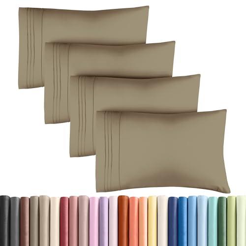King Pillow Cases Set of 4 - Ultra Soft Hotel Quality Pillowcase Covers - Comfy, Cozy & Wrinkle Free - Shrinkage, Stain and Fade Resistant - Machine Washable Pillow Protectors - 4 Piece Set - Khaki