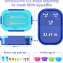Kids Bento Lunch Box Leakproof Lunch Box with 4 Compartments Lunch Containers with Tableware Kids Bento School Lunch Boxes with Container 44oz, Microwave Dishwasher Freezer Safe (Blue)