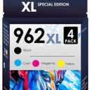 HP 962 XL Ink Cartridges Works with HP OfficeJet Pro 9010 9012 9014 9015 9016 9019 9020 9022 9025 9026 9028 Printers, 4 Pack 962xl (Black, Magenta, Cyan & Yellow)
