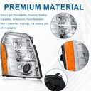HID Projector Headlight Assembly for 2007-2014 Cadillac Escalade/2007-2014 Escalade ESV/2007-2013 Escalade EXT Left Right Side Headlamp Chrome Housing Amber Reflector