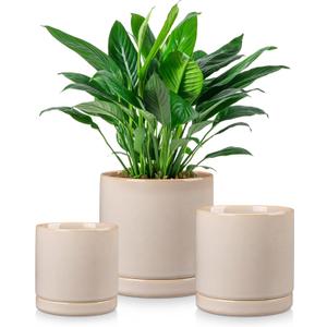 Vancasso Ceramic Plant Pots, 3 Piece Planters for Indoor Plants, 4.25+5.25+6.25 Inch Flower Pots with Drainage, Plant Pots Indoor for Succulent, Pothos, Snake Plant and Money Tree (Gray)