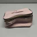 HXLGMD Double Layer Travel Makeup Bag Women, Cosmetic Organizer Case, Travel Essentials Accessories with Shoulder Strap for Bottles, Brushes, Conditioner, Skin Care Products, Pink