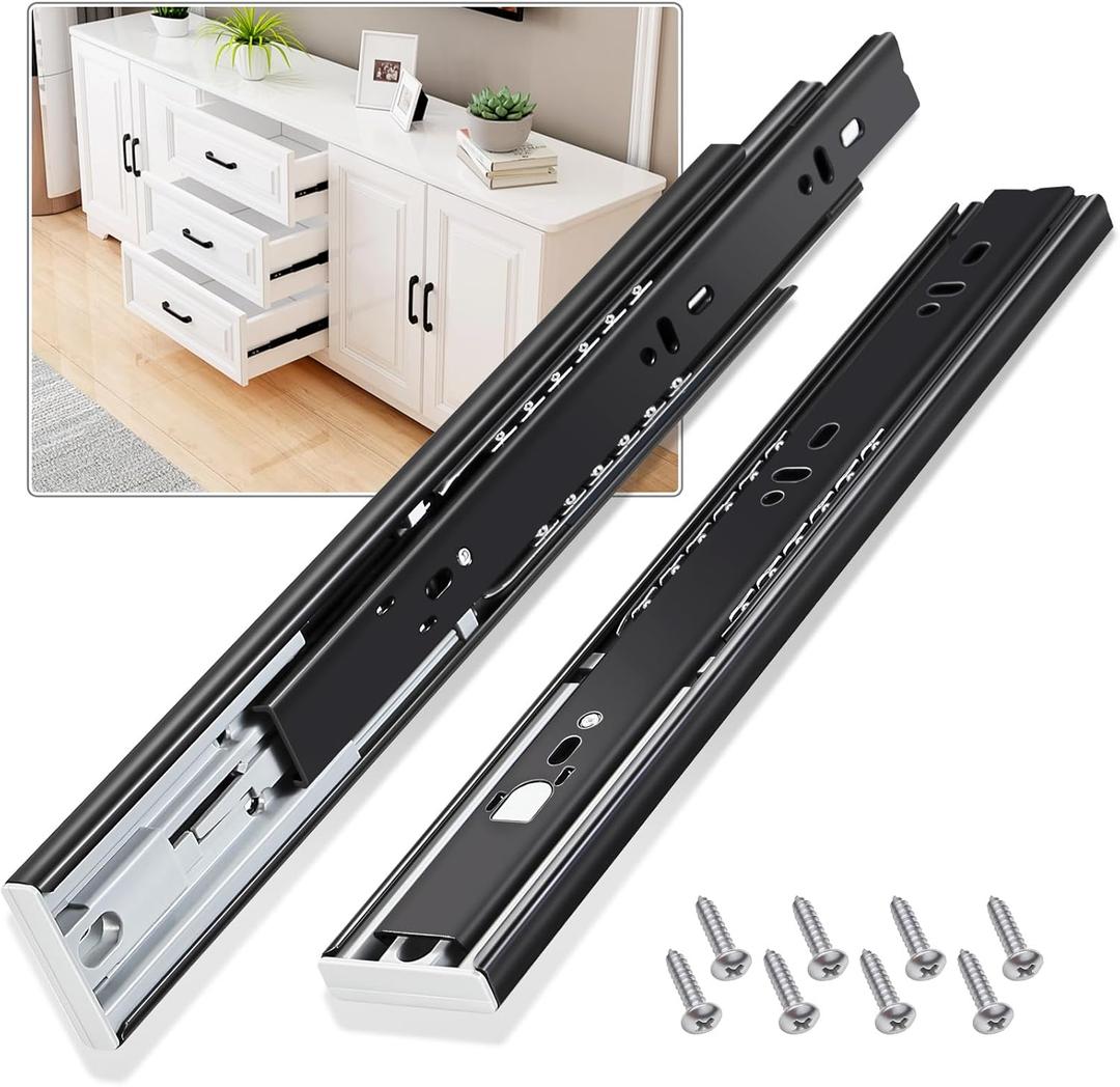 Push to Open Drawer Slides 5 Pairs Full Extension 12 14 16 18 20 22 24 inch Side Mount Pull Out Kitchen Cabinet Rails Bracket Replacement Ball Bearing Tracks kit Guide Runner 100 LB Capacity