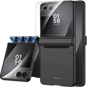 Miimall for Samsung Galaxy Z Flip 7 Case with Screen Protector & Hinge Protection, Spine Shockproof Hard Slim Rugged Heavy Duty Full Body Phone Protective Case for Galaxy Z Flip 7 2025 Cover Black