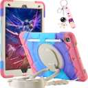 for iPad 9th/8th/7th Generation Case 10.2", Heavy Sturdy Shockproof Kids Cover, with Rotating Stand/Pencil Holder/Shoulder Strap for iPad 10.2 Case 2021/2020/2019 Girls (Rainbow Pink)