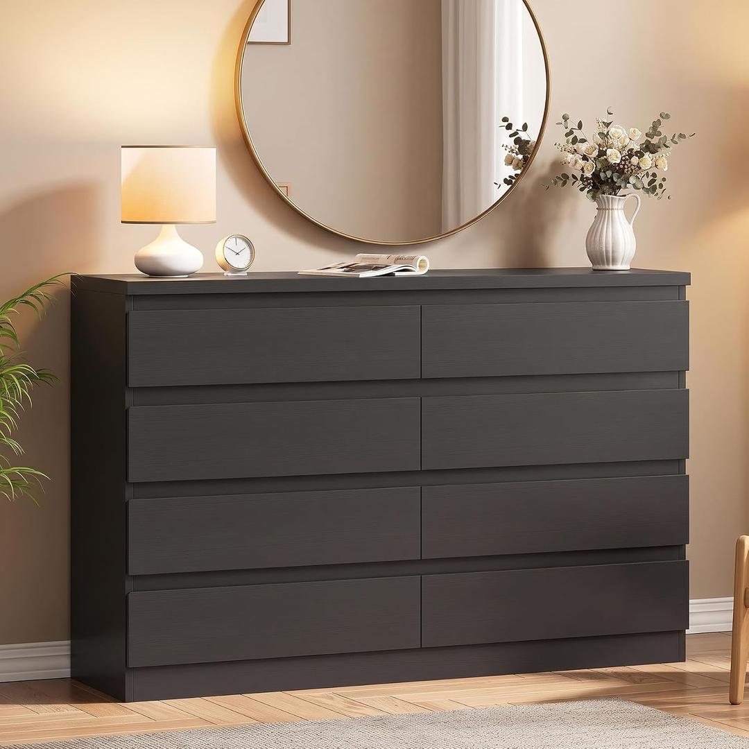 MapleGrace Modern 8 Drawer Dresser, Black
47-Inch Simply Chest of Drawers for Bedroom, Wooden Storage Dresser with Deep Drawers for Living Room/Hallway/Entryway, 15.3"D x 47.2"W x 34.3"H