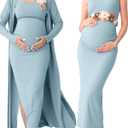 Rnxrbb 2 PCS Spring Summer Maternity Dress Cardigan Set Bodycon Maxi Formal Dresses Boho Baby Shower for Women, Medium