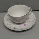 fanquare Country Style Floral Tea Cup and Saucer Set, 6 Ounces Cappuccino Coffee Cup with Gold Trim, Porcelain Teacups for Women and Tea Parties (Purple Flower)