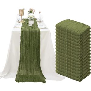 15 Pack Cheesecloth Table Runner Grass Green 10Ft Gauze Cheese Cloth Table Runner 35x120 Inch Boho Table Runners for Wedding Birthday Party Engagement Bridal Baby Shower Anniversary Christmas Decor