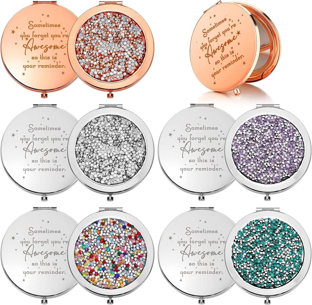 Roowest 10 Pcs Inspirational Compact Mirror Bulk You're Awesome Reminder Appreciation Gifts for Women Employee Coworker Nurse Secretary Mothers Day Party Favors Pocket Mirrors (Multicolor)