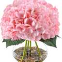 N&T NIETING Artificial Hydrangea Flowers with Vase Pink Silk Fake Flowers Faux Hydrangea Flowers with Faux Water Riverstones for Home Office Table Room Wedding Centerpiece Decorations