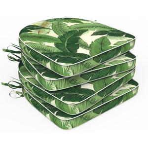 Set of 4 Outdoor Chair Cushions 19"x19"x2",Water Repellent Patio Seat Cushion with Ties and Removable Covers,Dining Chair Cushions for Indoor Kitchen and Patio Furniture,Swaying Palms Green
