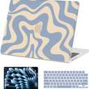 AKIT Compatible with MacBook Air 13 inch Case 2025 2024-2022 M4 M3 M2 A3240 A3113 A2681, Unique Pattern Hard Shell Laptop Case+Screen Protector+Keyboard Cover for MacBook Air 13.6 inch, Blue Wave