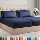 Split King 7 Piece Sheet Set - Comfy Breathable & Cooling - Soft Hotel Luxury Bedding Set with 8-16 Inch Deep Pockets - 1 Flat & 2 Fitted Sheet & 4 Pillowcases - Wrinkle Free & Easy Care - Navy Blue