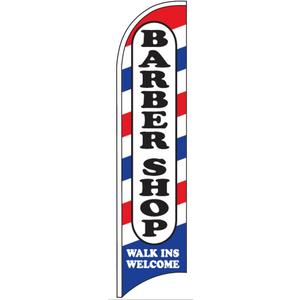 4 Less Co BARBER SHOP WALK INS WELCOME Windless Swooper Flag Feather Banner Sign 2.5x11.5 Ft Tall (Flag Only, Pole And Spike NOT Included) wb