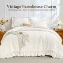 JOLLYVOGUE Ivory Twin Size Comforter Set, 2 Pieces Seersucker Lightweight Fluffy Bedding Set, Twin Ruffle Comforter, All Season Soft Microfiber Shabby Chic Bed Set