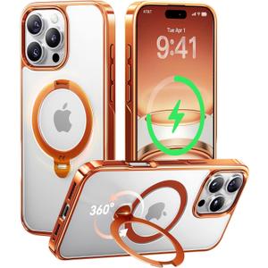 CASEKOO Cosmic Orange Glossy for iPhone 16 Pro Max Case with 360 Spin Magnetic Stand [Fit for Magsafe][16FT Military Protection] Slim Polished Frame Titanium Alloy Sturdy Stand 6.9'', Cosmic Orange