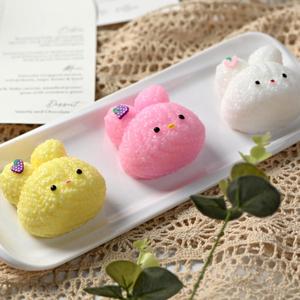 2 x 3Pcs Handmade Taba Squishy Soft Cookie Toys Stress Relief fufu Squishy Pink Cookie Dessert Fidget Kawaii Mochi Sensory Toys (3Pcs Rabbit)