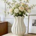 Qinyoung 1 Pack White Vintage Pleated Ceramic Vase Sour Cream Stylish Decorative Flower Vase for Bouquet Living Room Cabinet Table Centerpieces Wedding (9 x 7.32 Inches)