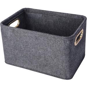 Collapsible Storage Bins Foldable Felt Fabric Storage Basket Organizer Boxes Containers with Handles Metal Handles for Nursery Toys,Kids Room,Clothes,Towels,Magazine (Dark grey）
