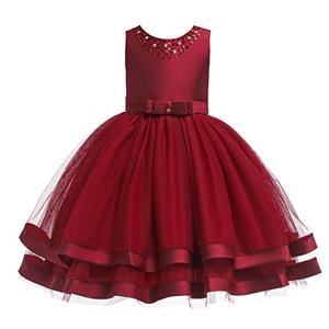 Glamulice Burgundy Flower Girl Dress Ruffles Vintage Embroidered Lace Dresses Christmas Bridesmaid Birthday Party Gown Pageant Holiday Princess Prom Dance Kids Formal Ball Gown Red 10 11, Size 150