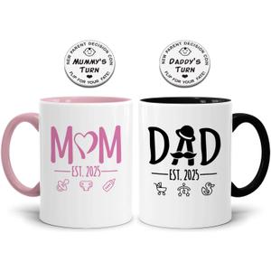 LOZACHE New Mom Dad Coffee Mugs est 2025 with Decision Coin, Expecting Couple Gifts for New Parents Frist Time Mom Dad Soon To Be, Pregnancy Expectant Parents Gifts for 1st Time Mothers Day (2025)