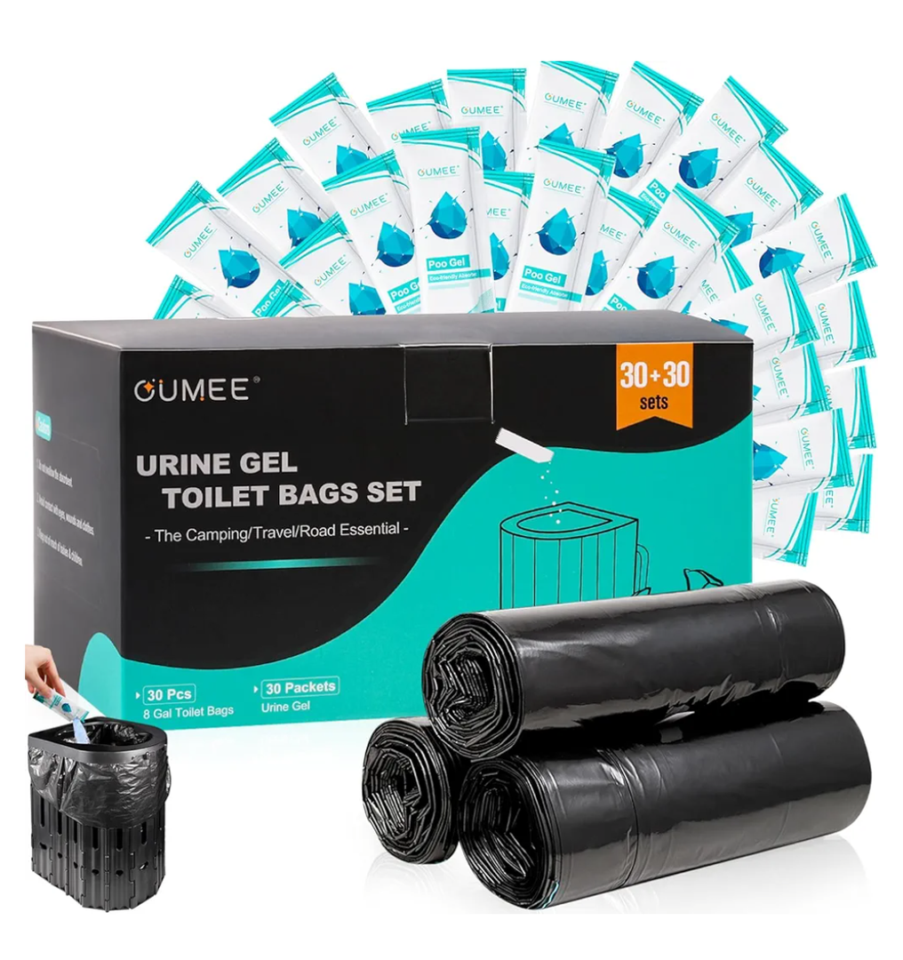 60 Portable Toilet Bags with Poo Gel Set, 8 Gallon Camping Toilet Bags with Absorbent Gels, Waste Bags, Leak-Proof Trash Bag for Camping Potty, Traveling