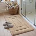 DEXI Bathroom Rug 43x24, Non Slip Washable Bath Mat for Shower Floor, Extra Large Absorbent Soft Bathmat with Rubber Backing, Quick Dry Microfiber Carpet, Beige