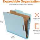 Amazon Basics Classification Folder with Prongs, 100% Recycled, 2 Dividers, 2" Embedded Fasteners, Letter Size, for Documents Organization, Light Blue, 10 Count