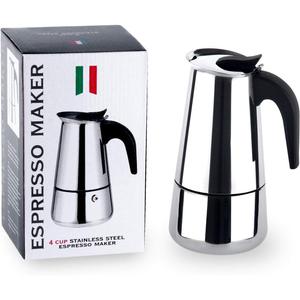 Stainless Steel Espresso Maker Stovetop Coffee Percolator Italian Coffee Maker Moka Pot (4 Cup - 200 ml, Silver)