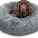Best Friends by Sheri Original Calming Donut Dog and Cat Bed, Shag Faux Fur, Gray, (36in x 36in) - Anxiety Relief for Pets Up to 100 lbs (Large)