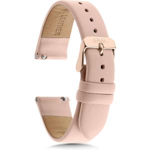 Leather Watch Bands for Women and Men, Quick Release Watch Band, 12mm,14mm,16mm,18mm,20mm and 22mm Easy Interchangeable Strap (Nude / Rose Gold Buckle)