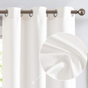 jinchan White Linen Textured Curtains 90 Inch Long 2 Panels for Living Room Grommet Top Light Filtering Window Drapes for Bedroom
