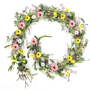 6.5 Ft Summer Flower Vine Garlands Artificial Wildflower Wisteria Lavender Daisy Spring Garland Not Withering Floral Wreath Garland All Year Round Home Decor for Indoor Outdoor Home Wedding Arch