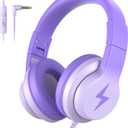 Kids Headphones, Wired Headphones for Kids Over Ear with Microphone, 85/94dB Volume Limiter Headphone for Girls Boys, Foldable Headphone for Learning & Entertainment, Gradient Deep Purple