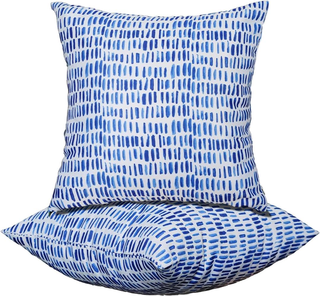 JMGBird Water-Resistant Outdoor Pillows Set of 2, 18x18 inch Durable White with Gradient Square Pattern Throw Pillows with Inserts for Patio Furniture