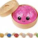 Dumpling Squishies, Glitter Dumpling Mystery Box, Colorful Dumplings Stress Balls Toy, Stocking Stuffers with Food Steamer Stretchy Desk Toys (Glitter Pink)