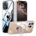 TORRAS Magnetic Clear for iPhone 16 Pro Case with Stand [Compatible with MagSafe] Built-in Kickstand Military Protection Anti-Yellowing Ring Holder Slim Case 6.3" 2024, Crystal Clear Ostand