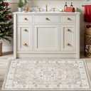 Washable Hallway 3x4 Floor Mats: Farmhouse Non-Slip Kitchen Sink Area Rug Water-Resistant Small Carpet for Living Room Bathroom Thin Soft Doormat Easy-Clean Decorative Rug for Pets Family(3x4,Beige)