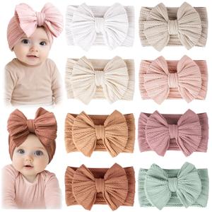 Prohouse 8 Pack Baby Headbands Soft Nylon Hairbands Hair Bows for Newborns Infants Toddlers and Baby Girls Elastic Hairbands for Daily Wear, Photoshoots (Beige)