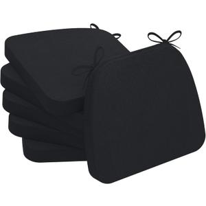 AAAAAcessories D-Shaped Chair Cushions, 2" Thick Dining Chair Pads with Ties and Removable, Machine-Washable Cover, 17" x 16", Set of 6, Black