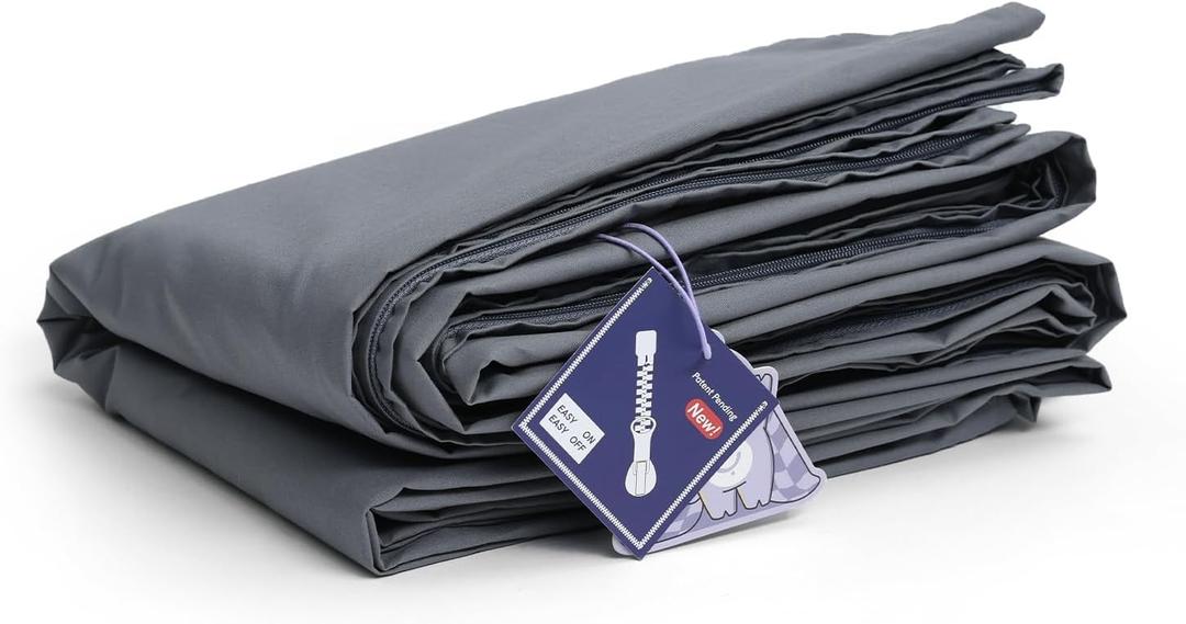 YnM Cotton 3-Side Zipper Duvet Cover for Weighted Blankets | Easy on, Easy Off Dark Grey, 60"x80"