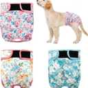 3Pack Reusable Dog Diapers Female, Washable Diaper for Doggie, Highly Absorbent, Adjustable Leakproof Puppy Girl Dog Diapers for Heat, Incontinence, Period Doggy Nappies XL (XL(17.5"-27"Waist), Flowers)