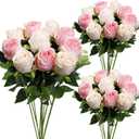 Roses Artificial Flowers - 30 PCS Pink Fake Silk Rose with Stems Bulk Faux Floral Arrangement for DIY Wedding Bouquet Bridal Shower Table Centerpieces Home Party Decor - Pink White