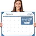 Gannyfer Desk Calendar 2026-2027 with Desktop Mat, Simplified Large 22" x 17" Desktop Pad Calendar, 18 Month Desk Calendar 2026, Use Jan 2026 to Jun 2027, Office Supplies Perfect for Home School and Office - Blue