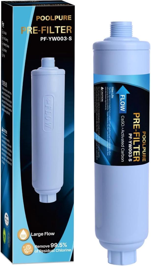 POOLPURE Garden Hose Water Filter for Filling Hot Tub, Pool, Spa, Reduces Chlorine, Heavy Metals, Odor, Pre Filter Ideal for Organic Gardening, Farming, Fits Any Standard 3/4" Garden Hose Thread