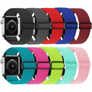 10 Pack Stretchy Solo Loop Compatible with Apple Watch Band 42 44 45MM Women Men,Soft Nylon Elastic Strap Wristband for iWatch Series 10 9 8 7 6 5 4 3 2 1 SE Ultra (Wine+Blue+Malachite Green+Red+Water Orchid+Pink+Fluorescent Yellow+Fluorescent Plum+Black+Grey)