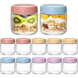 KEYWING Only 8 Pack Overnight Oats Containers With Lids, 10 oz Wide Mouth Mason Jars with Airtight Lids, Meal Prep Containers Food Storage Glass Jars in Bulk for Snack Yogurt Salad Spice Cereal