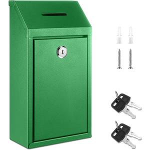 Yaocom Metal Money Drop Donation Cash Box for Farm Stand Collection Safe Suggestion Box with Lock Wall Mounted Mailbox Container for Home Office Outdoor(Green,10.24 x 5.71 x 2.95 Inch)